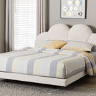 Baxton Studio Barrera Floating Platform Bed with Scalloped Headboard - Low Profile Minimalist Boucle Upholstered Bed Frame, Cream, Queen