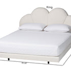 Baxton Studio Barrera Floating Platform Bed with Scalloped Headboard - Low Profile Minimalist Boucle Upholstered Bed Frame, Cream, Queen
