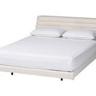 Baxton Studio Alfie Boucle Floating Bed with Channel Tufted Headboard - Low Profile Minimalist Platform Bed Frame, Cream, King
