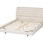 Baxton Studio Alfie Boucle Floating Bed with Channel Tufted Headboard - Low Profile Minimalist Platform Bed Frame, Cream, Queen