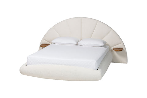 Baxton Studio Cherise Modern Cream Boucle Fabric Queen Floating Bed with Built-In Shelves
