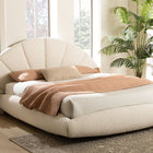 Baxton Studio Cherise Modern Cream Boucle Fabric King Floating Bed with Built-In Shelves