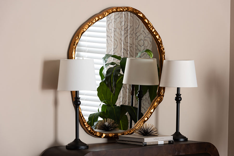 Baxton Studio Urania Wall Mirror - Irregular Shape Accent Mirror with Antique Goldleaf Frame, Modern Glam Accent for Living Room, Entryway, or Bedroom Decor