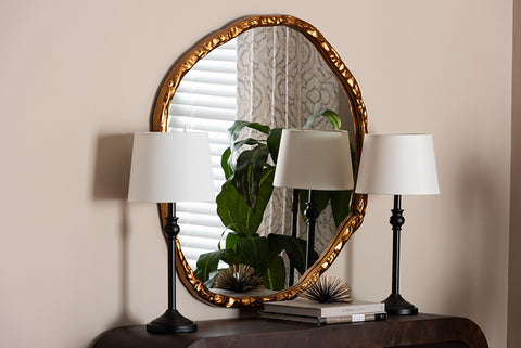 Baxton Studio Urania Wall Mirror - Irregular Shape Accent Mirror with Antique Goldleaf Frame, Modern Glam Accent for Living Room, Entryway, or Bedroom Decor