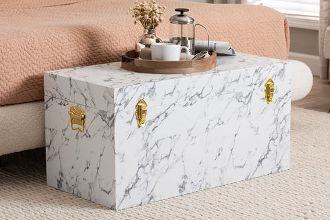 Baxton Studio Brenta Storage Trunk with Lift-Top Lid - Decorative Organizer Chest with Faux Marble Effect, Contemporary Storage Solution