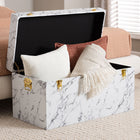 Baxton Studio Brenta Storage Trunk with Lift-Top Lid - Decorative Organizer Chest with Faux Marble Effect, Contemporary Storage Solution
