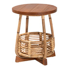 bali & pari Derenik Natural Rattan and Mahogany Wood End Table - Boho Accent Side Table with Woven Basket Base, Coastal Style Nightstand or Living Room Table