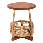 bali & pari Derenik Natural Rattan and Mahogany Wood End Table - Boho Accent Side Table with Woven Basket Base, Coastal Style Nightstand or Living Room Table