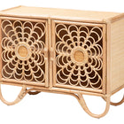 bali & pari Acelin Natural Rattan Storage Cabinet - Handcrafted Boho Accent Console with Floral Woven Doors, Natural Wicker Sideboard for Living Room or Entryway