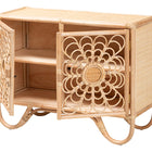 bali & pari Acelin Natural Rattan Storage Cabinet - Handcrafted Boho Accent Console with Floral Woven Doors, Natural Wicker Sideboard for Living Room or Entryway