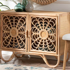 bali & pari Acelin Natural Rattan Storage Cabinet - Handcrafted Boho Accent Console with Floral Woven Doors, Natural Wicker Sideboard for Living Room or Entryway