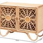 bali & pari Acelin Natural Rattan Storage Cabinet - Handcrafted Boho Accent Console with Floral Woven Doors, Natural Wicker Sideboard for Living Room or Entryway