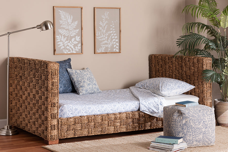 bali & pari Rhinos Handwoven Seagrass Daybed - Twin Size Coastal Boho Bed Frame with Basketweave Design