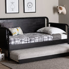 Baxton Studio Lucera Bobbin Daybed with Rolling Trundle - Wooden Bed Frame with Turned Spindle Detailing, Classic Style Sofa Bed for Bedroom or Guest Room, Twin, Black