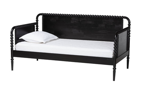 Baxton Studio Lucera Bobbin Daybed - Wooden Spindle Bed Frame, Classic Style Sofa Bed for Bedroom or Guest Room, Twin, Black