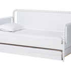 Baxton Studio Lucera Bobbin Daybed with Rolling Trundle - Wooden Bed Frame with Turned Spindle Detailing, Classic Style Sofa Bed for Bedroom or Guest Room, Twin, White