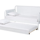 Baxton Studio Lucera Bobbin Daybed with Rolling Trundle - Wooden Bed Frame with Turned Spindle Detailing, Classic Style Sofa Bed for Bedroom or Guest Room, Twin, White