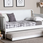 Baxton Studio Lucera Bobbin Daybed with Rolling Trundle - Wooden Bed Frame with Turned Spindle Detailing, Classic Style Sofa Bed for Bedroom or Guest Room, Twin, White