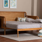 Baxton Studio Lucera Bobbin Twin-To-King Expandable Daybed - Wood Bed Frame with Turned Spindle Detailing, Classic Style Sofa Bed for Bedroom or Guest Room, Oak Brown