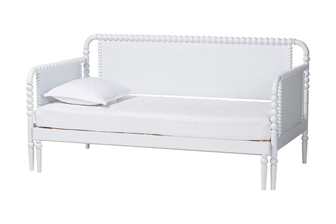 Baxton Studio Lucera Bobbin Twin-To-King Expandable Daybed - Wood Bed Frame with Turned Spindle Detailing, Classic Style Sofa Bed for Bedroom or Guest Room, White