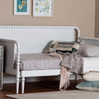 Baxton Studio Lucera Bobbin Twin-To-King Expandable Daybed - Wood Bed Frame with Turned Spindle Detailing, Classic Style Sofa Bed for Bedroom or Guest Room, White