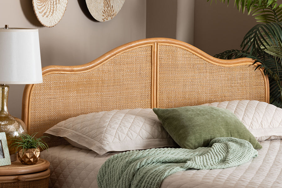 bali & pari Adelita Natural Rattan Arched Headboard - Handwoven Cane Panel with Rattan Frame, Coastal Boho Style Bedroom Decor, Queen