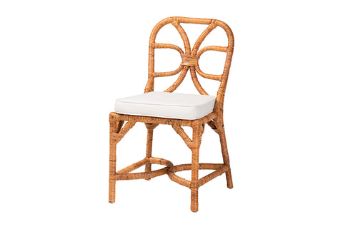 bali & pari Alondra Natural Rattan Dining Chair - Handwoven Wicker Side Chair with Removable Cushion, Coastal Boho Kitchen or Dining Room Seating