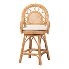 bali & pari Adam Natural Rattan Counter Stool with Cushion - Handwoven Wicker Swivel Bar Chair for Kitchen Island or Lounge Area