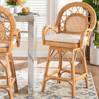 bali & pari Adam Natural Rattan Counter Stool with Cushion - Handwoven Wicker Swivel Bar Chair for Kitchen Island or Lounge Area