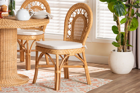 bali & pari Adam Natural Rattan Dining Chair with Curved Backrest and Removable Cushion - Handwoven Wicker Accent Chair for Dining Room or Kitchen