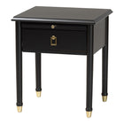 Baxton Studio Tamra Black Wood Nightstand with Pullout Shelf - Modern Transitional Bedside Table with Metallic Accents