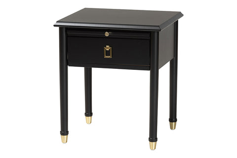 Baxton Studio Tamra Black Wood Nightstand with Pullout Shelf - Modern Transitional Bedside Table with Metallic Accents