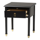 Baxton Studio Tamra Black Wood Nightstand with Pullout Shelf - Modern Transitional Bedside Table with Metallic Accents