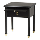 Baxton Studio Tamra Black Wood Nightstand with Pullout Shelf - Modern Transitional Bedside Table with Metallic Accents