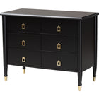 Baxton Studio Tamra Black Wood Chest with Drawers - Bedroom Storage Unit with Metallic Accents, 6-Drawer Modern Transitional Bedroom Storage Solution
