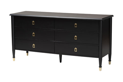 Baxton Studio Tamra Black Wood Dresser with Drawers - Bedroom Storage Unit with Metallic Accents, 6-Drawer Modern Transitional Bedroom Storage Solution