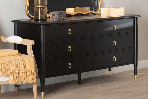 Baxton Studio Tamra Black Wood Dresser with Drawers - Bedroom Storage Unit with Metallic Accents, 6-Drawer Modern Transitional Bedroom Storage Solution
