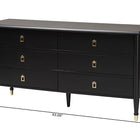 Baxton Studio Tamra Black Wood Dresser with Drawers - Bedroom Storage Unit with Metallic Accents, 6-Drawer Modern Transitional Bedroom Storage Solution