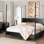 Baxton Studio Tamra Four-Poster Platform Bedroom Set - Black Wood Bed Frame with Matching Dresser and Two Nightstands, Modern Transitional Bedroom Furniture, King