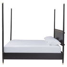 Baxton Studio Tamra Four-Poster Platform Bed - Black Wood Bed Frame with Metallic Trim and Capped Legs, Modern Transitional Bedroom Furniture, King