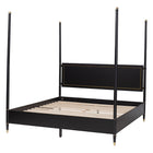 Baxton Studio Tamra Four-Poster Platform Bed - Black Wood Bed Frame with Metallic Trim and Capped Legs, Modern Transitional Bedroom Furniture, King