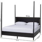 Baxton Studio Tamra Four-Poster Platform Bed - Black Wood Bed Frame with Metallic Trim and Capped Legs, Modern Transitional Bedroom Furniture, King