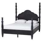 Baxton Studio Martino Four-Poster Platform Bed - Sculpted Post Bed Frame with Panel Headboard, Vintage Spindle Bed, Black, King