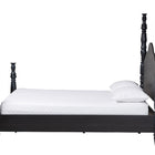 Baxton Studio Martino Four-Poster Platform Bed - Sculpted Post Bed Frame with Panel Headboard, Vintage Spindle Bed, Black, Queen