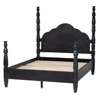 Baxton Studio Martino Four-Poster Platform Bed - Sculpted Post Bed Frame with Panel Headboard, Vintage Spindle Bed, Black, King