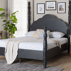 Baxton Studio Martino Four-Poster Platform Bed - Sculpted Post Bed Frame with Panel Headboard, Vintage Spindle Bed, Black, Queen