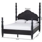 Baxton Studio Martino Four-Poster Platform Bed - Sculpted Post Bed Frame with Panel Headboard, Vintage Spindle Bed, Black, Queen