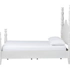 Baxton Studio Martino Four-Poster Platform Bed - Sculpted Post Bed Frame with Panel Headboard, Vintage Spindle Bed, White, Queen
