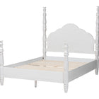 Baxton Studio Martino Four-Poster Platform Bed - Sculpted Post Bed Frame with Panel Headboard, Vintage Spindle Bed, White, King
