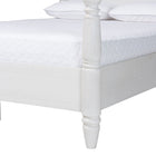 Baxton Studio Martino Four-Poster Platform Bed - Sculpted Post Bed Frame with Panel Headboard, Vintage Spindle Bed, White, King